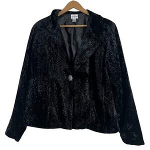 Chicos Blazer Womens L Black Velvet Crushed One Button Retro Witchy Gothcore